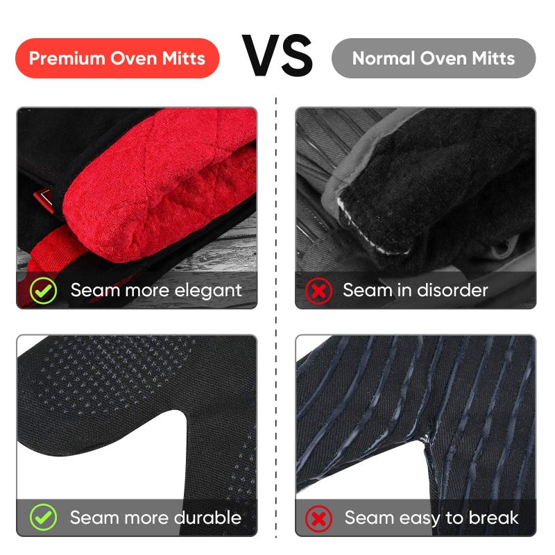 Coziselect Silicone Oven Mitts, Magnetic Oven Mitt Set, Cotton Oven Mits Heat Resistant, Anti-Slip Hot Mitts for Kitchen, Cooking, Baking, Grilling, Black - Image 4
